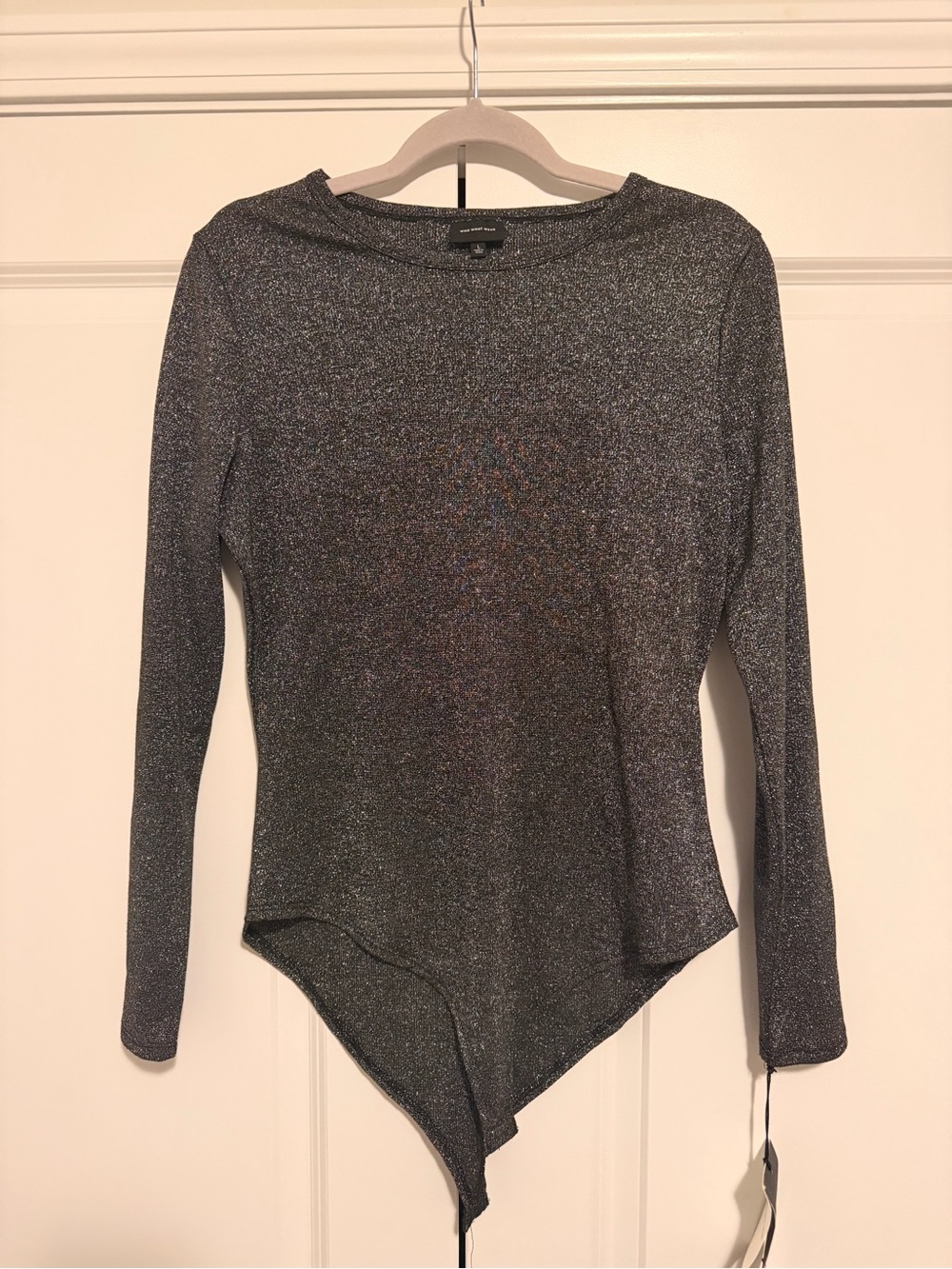 Who What Wear Metallic Gray Long-Sleeve Bodysuit